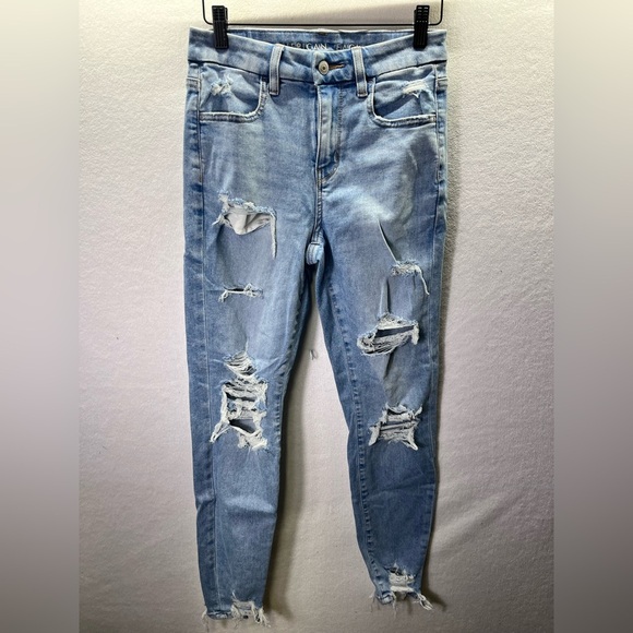 American Eagle Distressed Curvy Hi-Rise Jegging Jeans Womens 2 Blue Stretch 2219 - Picture 1 of 11